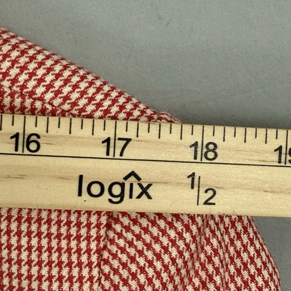 Vintage Christian Dior Houndstooth Skirt Suit Set Red White Jacket Sz 14 USA